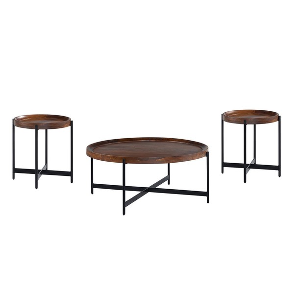 Alaterre Furniture Brookline 3-Piece Living Room Set with 42" Round Coffee Table and Two 20" End Tables AWBL18184268